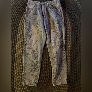 Shein Floral Sketch Denim Jeans